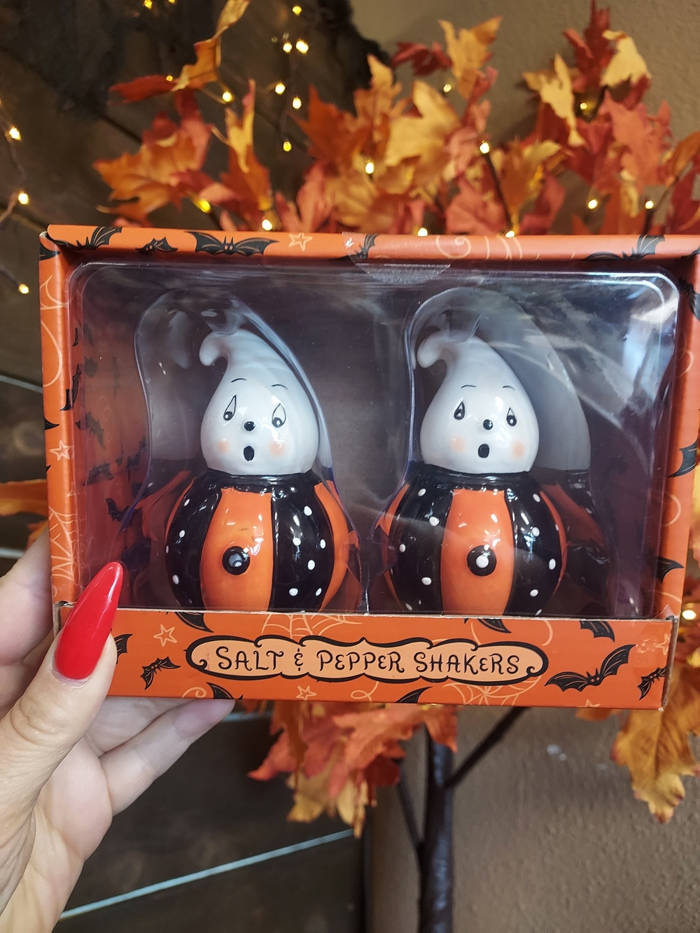 Halloween Ghost Salt & Pepper Shakers - Orange & Black
